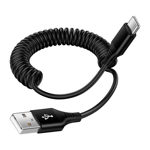 USB A to USB C Cable Retractable 3FT for iPhone 15/15 Pro/15 Pro Max/15 Plus, Fast Charging Car Charger Cord Coiled Auto Type C for Samsung Galaxy S24 Ultra A15 5G A14 A54 S23 FE S22,Pixel 8 Pro 8 7a