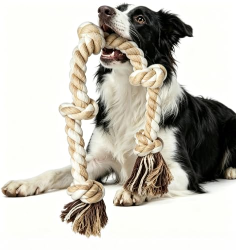 ANINGBOYZTZY Juguete para perros de cuerda indestructible – 90 cm, 5 nudos, interactivo, robusto juguete de cuerda trenzada para perros medianos y grandes, juguete masticable y juguete para tirar