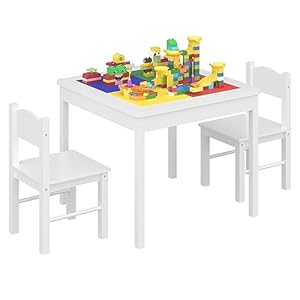 4NM 3 in 1 Kids Table Set for 2, Children Table and Chairs, Toddler Play Activity Table with Hidden Storage Wood Building Block Table Desk for Ages 3-7- Color White 4NM 3 in 1 Kids Table Set for 2 Children Table and Chairs Toddler Play Activity Table with Hidden Storage Wood Building Block Table Desk for Ages 3 7 Color White