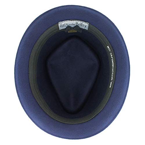 Belfry Crushable Porkpie Fedora Hat Men's Vintage Style 100% Pure Wool In Black Brown Grey Navy Pecan And Striped Band (As1, Alpha, X_L, Navy) #TOP6