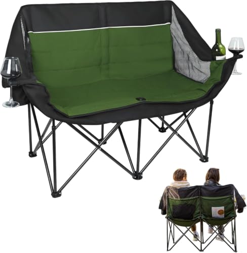 Image of 700LBS 2-Person Heavy Duty Double Camping Chair Loveseat Green