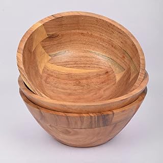 Samhita Acacia Wooden Fruit Bowl Food Serveware Dining Décor Absolute Beautiful with Your Kitchen ( Set of 3) (17.78cm x 17.78cm x 6.35cm)