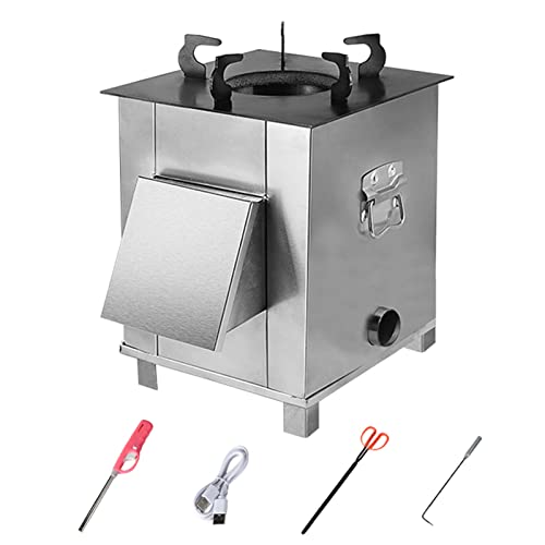 Estufa de leña Rectangular portátil de Acero Inoxidable 304 para Acampar, Ideal para Supervivencia al Aire Libre, Caza, calefacción de Emergencia, Senderismo y bushcraft. Alta eficiencia.