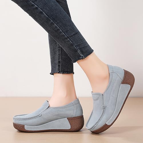 Image of YING LAN Women Slip On Loafers Comfort Suede Moccasins Wide Low Top Shoes
