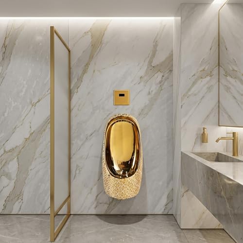 Urinal de pared dorado para hombres, urinal comercial y doméstico con descarga automática por sensor, acabado cerámico electrochapado, antiesplashes para baño, restaurante y hotel miniatura 6