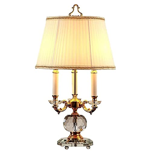 YHQSYKS 3-ljus Kristall Bordslampa Traditionell Modern Stora Bordslampor För Vardagsrum Sovrum Sänglampa med veckat tyg Lampskärm Kontorsbord Nattduksbord Bordslampa
