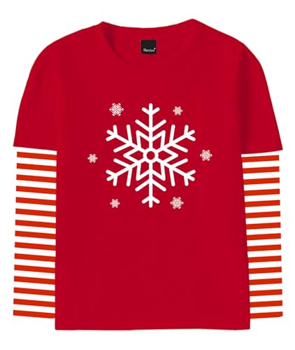 Image of Remimi Unisex Kids Christmas Long Sleeve Shirt Xmas Print Stripe Shirts 2-12 Years