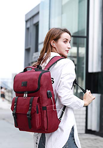 Image of YALUNDISI Vintage Backpack Travel Laptop Backpack with usb Charging Port for Women & Men College Backpack Fits 15.6 Inch Laptop Red