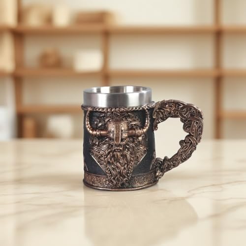 ICE ARMOR 6.5"W Viking Warrior Horned Helmet Stainless Steel/Resin Beer Mug Tankard – Vintage Drinkware Cup for Beer, Coffee, Juice, Ale & Beverages, Rustic Barware (Wash by hand only) image 3