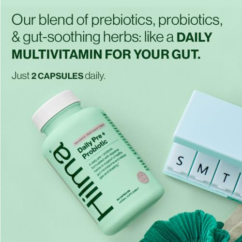 Image of Hilma Pre and Probiotic with Herbs, 60 Vegan Capsules | Herbal Digestive Support, Prebiotics and Probiotics, Chicory Inulin, Ginger, Ajwain, Gas and Bloating Relief for Women & Men