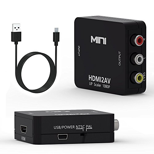 HDMI to AV Converter, HDMI to RCA,HDMI to AV, 1080P HDMI to 3RCA CVBS AV Composite Video Audio Converter Adapter Supports PAL/NTSC with USB Charge Cable for PC Laptop HDTV DVD (HDMI to AV, Black)