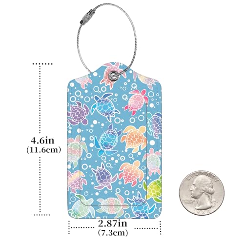 2 Pcs Luggage Tags for Suitcase, Cute Unique PU Leather Travel Bag Tag with Privacy Cover ID Label Address Card and Durable Metal Ring Suitable for Men Women Children Backpack,Colorful Sea Turtles - Image 4