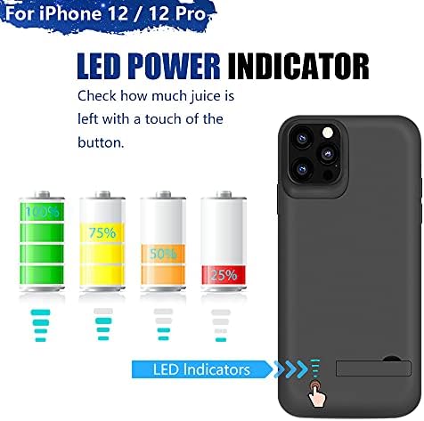 Sitong Battery Case for iPhone 12 & iPhone 12 Pro, 5000mAh Rechargeable Extended Battery Charging Charger Case, Add 100% Extra Juice, Support Wire Headphones (6.1 inch) Black