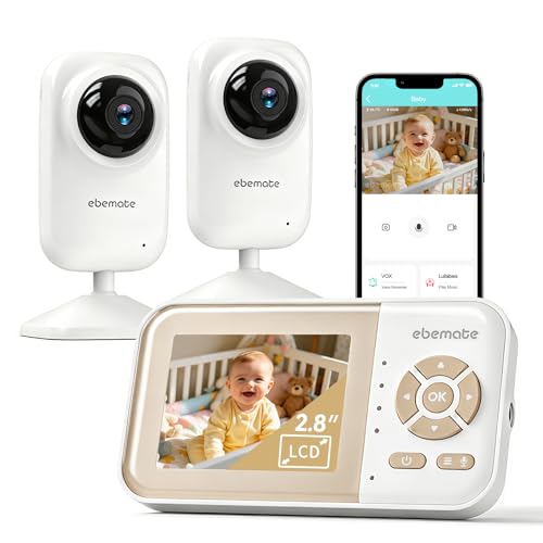 Image of ebemate Video Baby Monitor with 2 Cameras | 2.8" LCD Screen | 1200FT Range | Real-Time Temp & Feeding Alerts | No-Glow Night Vision | 2-Way Talk Audio | EBE28-2