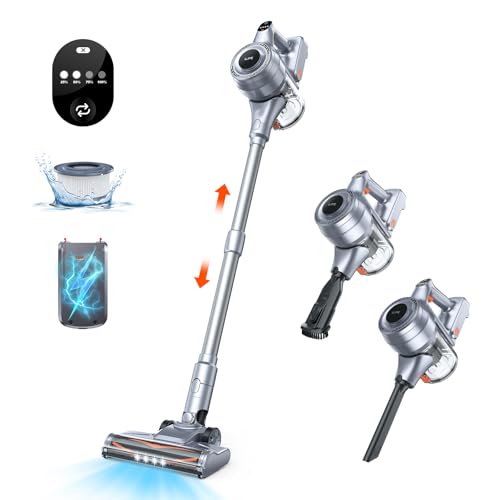 ILIFE H80 Aspiradora inalámbrica, ligera aspiradora para el hogar, alfombra de piso duro, pelo de mascotas, autónomo, batería desmontable, recargable y visualización LED, gris