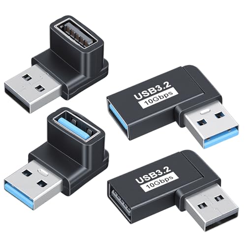 Zelphvt 4 Stück USB Winkelstecker 90 Grad USB Winkel 3.2 Adapter USBA Winkelstecker Männlich Zu Weiblich Stecker L Form Extender Unterstützt Kompatibel mit Laptop Festplatte Tastatur