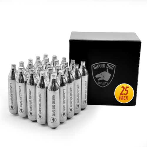 Guard Dog Security 8 Gram / 12 Gram Co2 Cartridges, Non-Threaded, CO2 cartridges BB Gun, CO2 BB Pistol, CO2 Airsoft Pistol, and CO2 Paintball Markers, Snug fit, Solid Seal (8G-25PC)