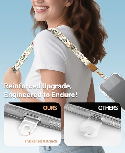 Image of Yonlevres Phone Lanyard Crossbody Strap Wrist Neck Adjustable Women Flowers | Cell Phone Lanyard for Travel and Daily, Hands-free, Fit Keys and ID Badges, Work with Full-coverage Phone Case, 2 Tabs, Gift