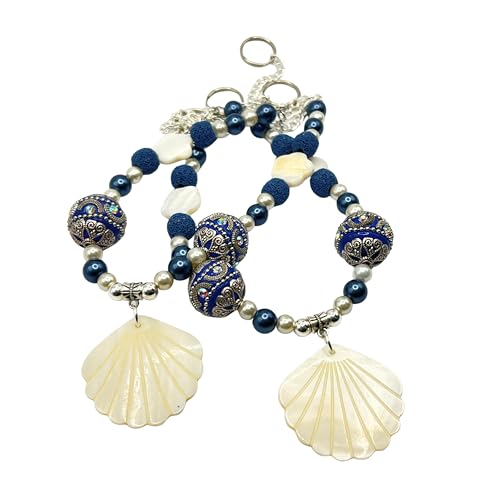 Shell Curtain Tiebacks - Set of Navy Blue Beaded Drapery