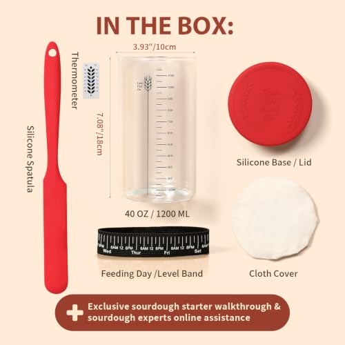 Image of Sourdough Starter Jar Kit,40oz Large Wide Mouth Sour Dough Jar Glass | Sourdough Bread Baking Supplies, Sourdough Tools for Beginners and Pro, Dishwasher-Safe, Borosilicate Glass, 1 Pack