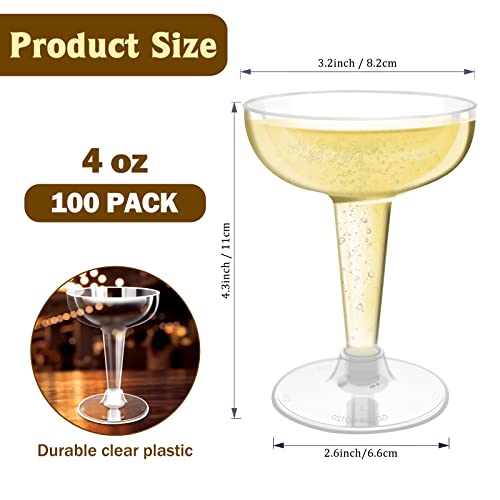 Kyapck 100 Pack Plastic Champagne Coupe Glasses, 4Oz Stem Disposable Martini Glasses For Parties, Stackable Plastic Cocktail Glasses For Margarita, Birthday, Wedding #TOP1