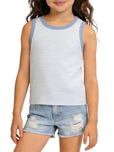 MTXXTZ Toddler Girl Tank Top Cotton Sleeveless T Shirts,BlueWhite 3-4T 110
