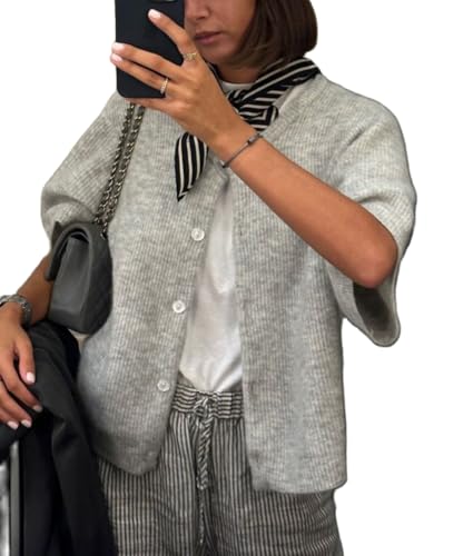 Women's Cardigans Short Sleeve Button Down Cardigan Sweater Y2k Knitted Crop Shirt Top