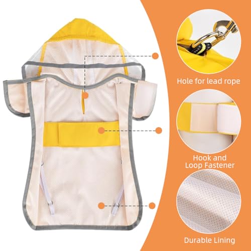 Image of Qpets Dog Rain Coat, Monsoon-Proof Waterproof Design with Clear Wide Brim Hood, Reflective Rim & Adjustable Elastic Leg /Belly Straps, Lightweight Anti-Wind Coat for Large Breeds, Outdoor Hikes (XL)
