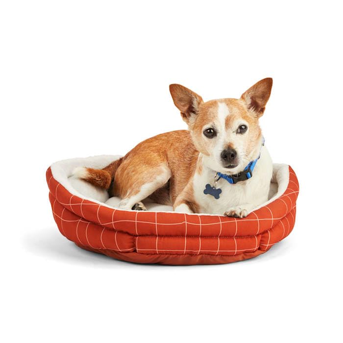 EveryYay Essentials Snooze Fest Brown Windowpane-Print Cuddler Dog Bed, 19" L X 17" W