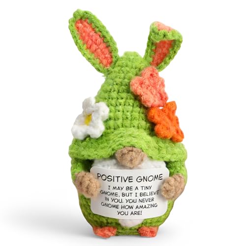 JULEASEL Easter Positive Gnome, Crochet Gnome, Emotional Inspirational Support Knitted Doll, Easter Basket Stuffer, Inspirational Gnome Gifts for Women