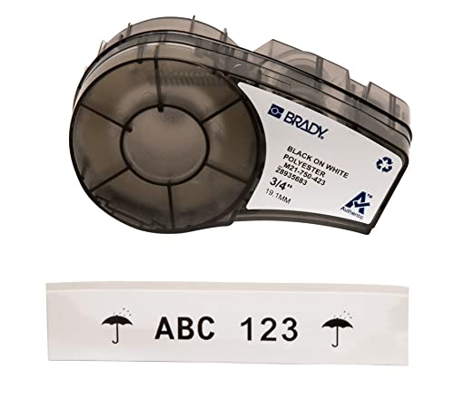 Image of Brady Authentic (M21-750-423) Harsh Environment Polyester Label for Barcode, Solar Panel, Printed Circuit Board, Black on White- For M210, M210-LAB, M211, BMP21-PLUS and BMP21-LAB Printers, .75 inchW 21'L