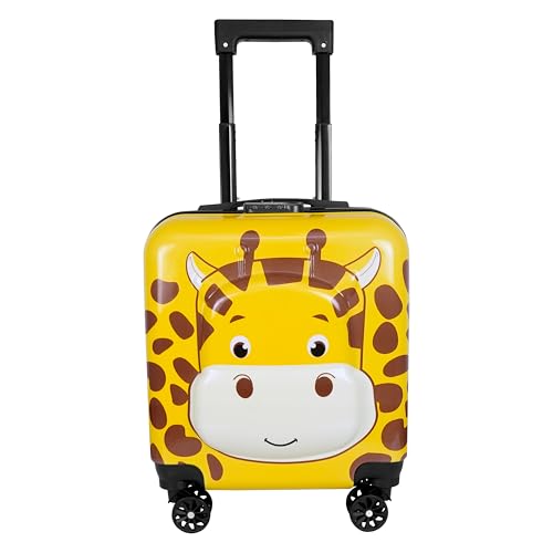Image of Storite 18 Inches Kids Trolley Bag Hard-Sided Polycarbonate Girraffe Print Print Spinner Suitcase Cabin Luggage for Kids(Yellow - 35 x 23 x 38 Cm)