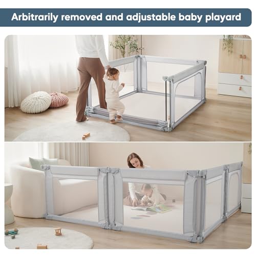 Image of Baby Playpen 47x47 Inch Playpen,Adjustable Playard for Babies and Toddlers,Small Baby Play Pens,Indoor Outdoor Play Yard for Infants with Zipper Door&360Mesh Cloth,Grey