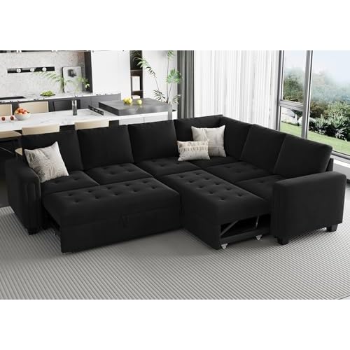 Belffin Oversized Modular Sectional Sleeper Sofa with Pull Out Couch Bed Velvet Convertible L Shaped Couch Sleeper Sofa Bed Modular Sectional Couches