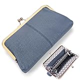 POLEET Geninue Leather Wallet with RFID Blocking Clutch Kiss Lock Purse,Multi-Compartment Card Holder,Phone Bag for iPhone 17 16 15 14 13 Pro Max,Gift for Women Mum Daughter Granddaughter (Blue)