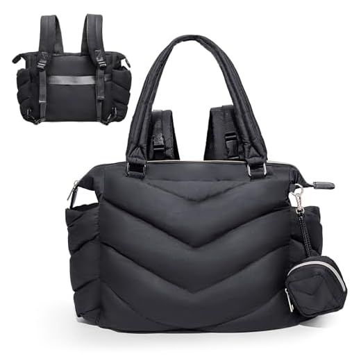 ILCOLPO Diaper Bag Tote, Diaper Bag Backpack,Puffer Tote Bag with Pacifier Case, Lightweight Mommy for Hospital, Puffy with 10 Pockets, Convertible Baby for Travel, Black