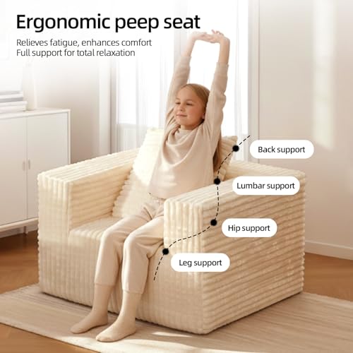 Single Cloud Sofa, Giant Bean Bag Chair with High Backrest & Wider Armrest, Foam Boneless Couch for Small Spaces, Comfy Furry Sofas with Pillows for Living Room, Bedroom, Apartment, Dorm, Office - Thumbnail 5