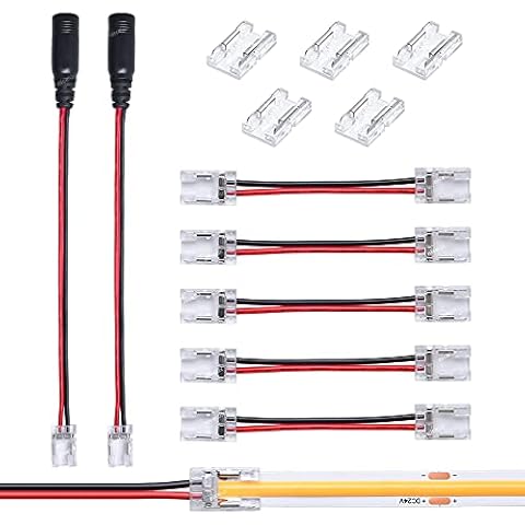 Nicelux 10mm 2 Pin COB LED Strip Connector Kit with DC Female Input, Middle Seamless Splice, Strip to Strip Jumper Wire Cover