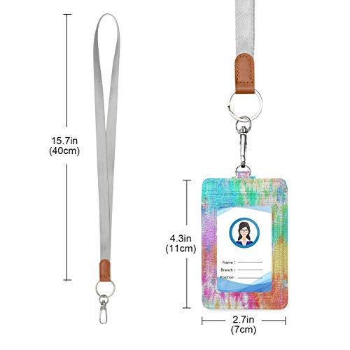 Colorful Tie Dye Vertical Id Badge Holder With Lanyard, Pu Leather Card Holder For School Id Office Id #TOP2