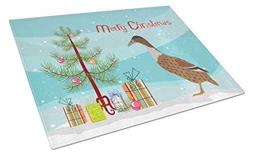 Caroline's Treasures BB9228LCB Dutch Hook Bill Duck Christmas Glass Cutting Board Large, Teal Decorative Tempered Glass Kitchen Cutting and Serving Board Large Size Chopping Board