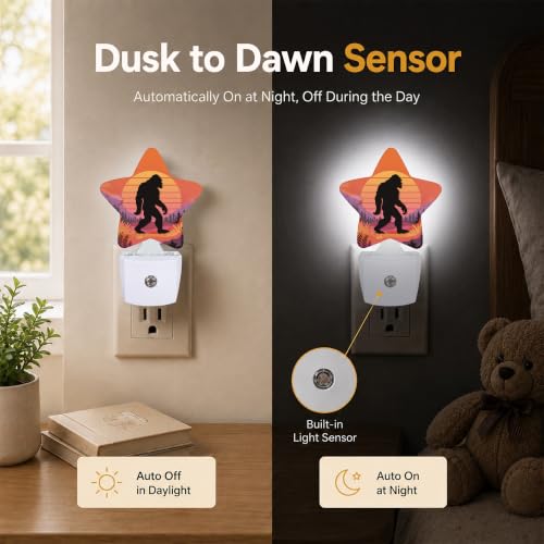 Image of Star Night Light with Dusk to Dawn Sensor, Big Foot Plug in Night Light for Kids Bedroom Nursery, Soft Warm Glow Lamp for Hallway Bathroom Energy Saving