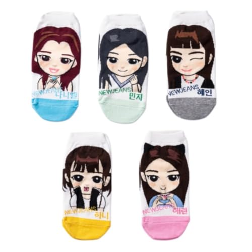 New Jeans Girl Group Cartoon Chracter Woman Ankle Socks Set
