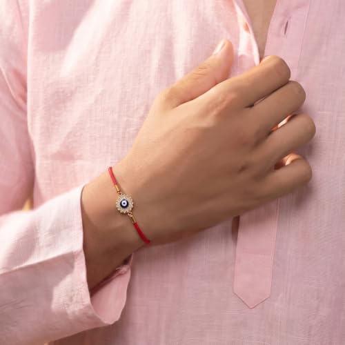 Image of PALMONAS Demifine 18K Gold Plated Evil Eye Rakhi for Brother - Waterproof & Anti-Tarnish Designer Rakhi for Men | Premium Raksha Bandhan Rakhee with Roli Chawal