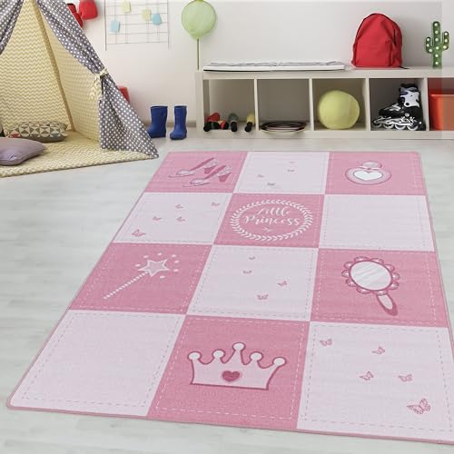 Tapis pour Enfants Motif Petite Princesse pour Filles, Tapis de Jeu Couronne Baguette Magique, Lavable, pour Chambre d'enfants, Chambre de bébé Taille: 80 x...