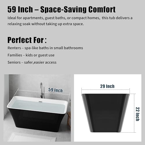 Image of GarveeLife 59 inch Freestanding Bathtubs Acrylic Soaking Tub - Modern Free Standing Bath Tub with Chrome Overflow & Drain, Elegant Dual-Color Design for Contemporary Bathroom Upgrade