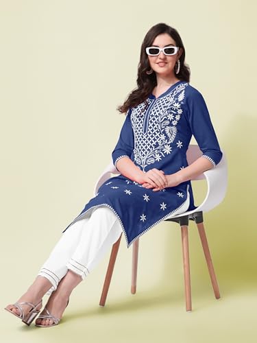 Image of MIRCHI FASHION Pure Cotton Lucknowi Chikankari Embroidered Kurta Set | Straight Fit Kurta Pant Outfit | Ethnic Office Wear & Daily Style 2 Piece Collection