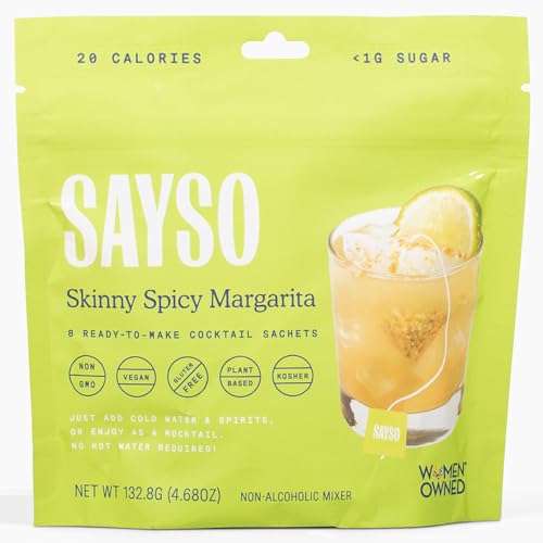 Image of SAYSO Skinny Spicy Margarita Original Cocktail Tea Bag | Cocktail or Mocktail in Under 1 Min, Without Hot Water, <1G Sugar, 20 Calories, Non-GMO, Gluten-free, Kosher & Vegan Mixer, 8 count