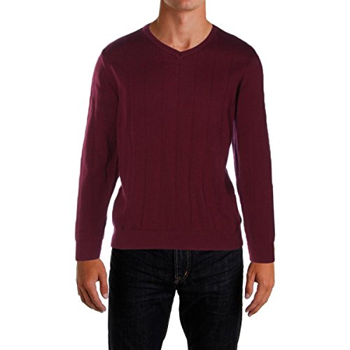 John Ashford Men's Red Striped-Texture Ribbed Trim V-Neck Sweater S BHFO 3042