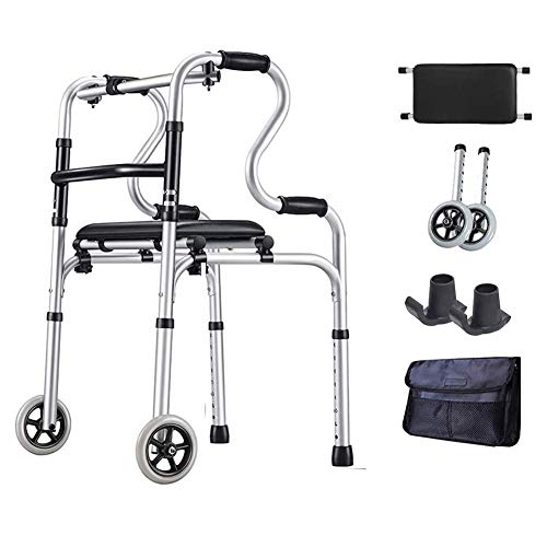 Andador Plegable Ligero de aleación de Aluminio para rehabilitación, Auxiliar de Seguridad para Inodoro, con Asiento Acolchado y Ruedas, Altura Ajustable, Ayuda para la Movilidad d
