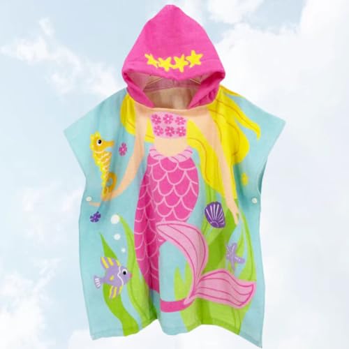 Toalla de playa con capucha de algodón ligera toalla poncho infantil sirena 7
